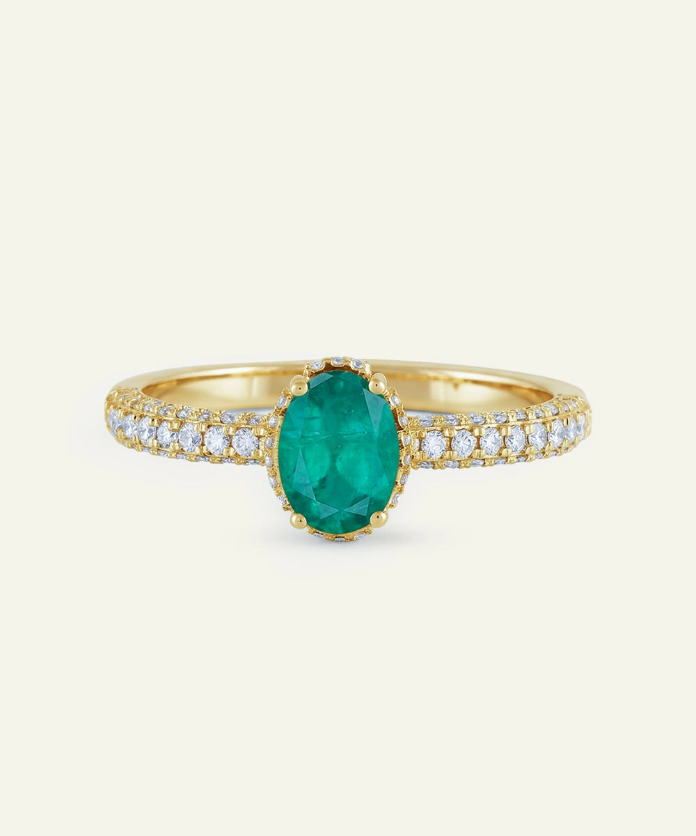 Aanika V. Emerald & Diamond Oval Ring - 0.42 Ct. T.W.