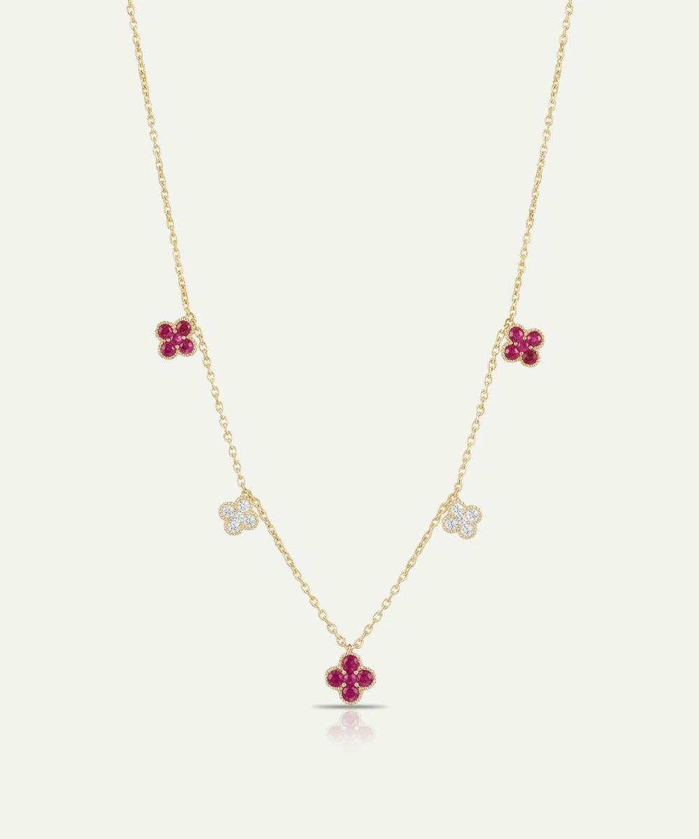 Aanika V. Ruby & Diamond Floral Station Necklace - 1.15 Ct. T.W.
