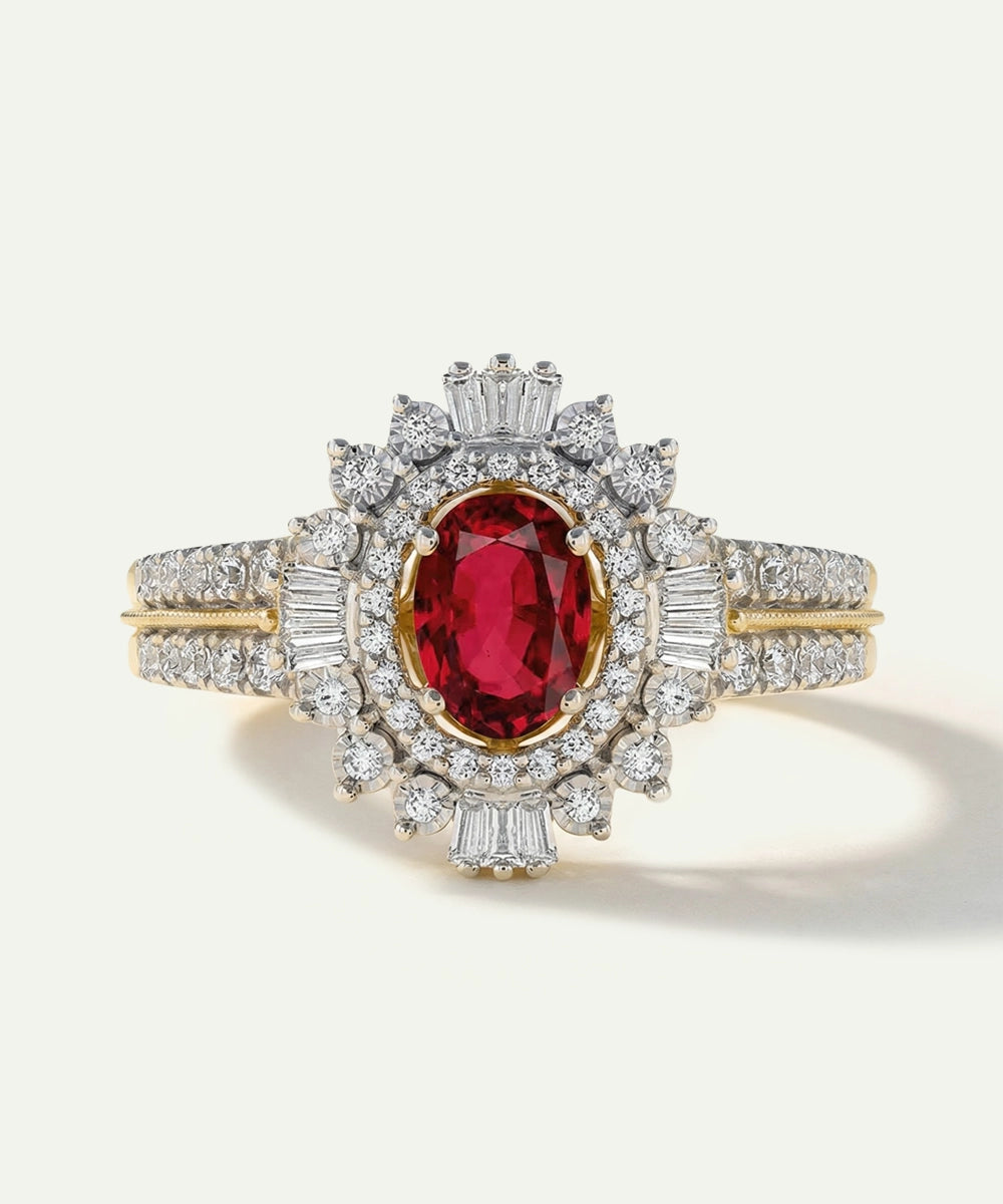 Aanika V. Ruby & Diamond Double Halo Ring - 0.50 Ct. T.W.