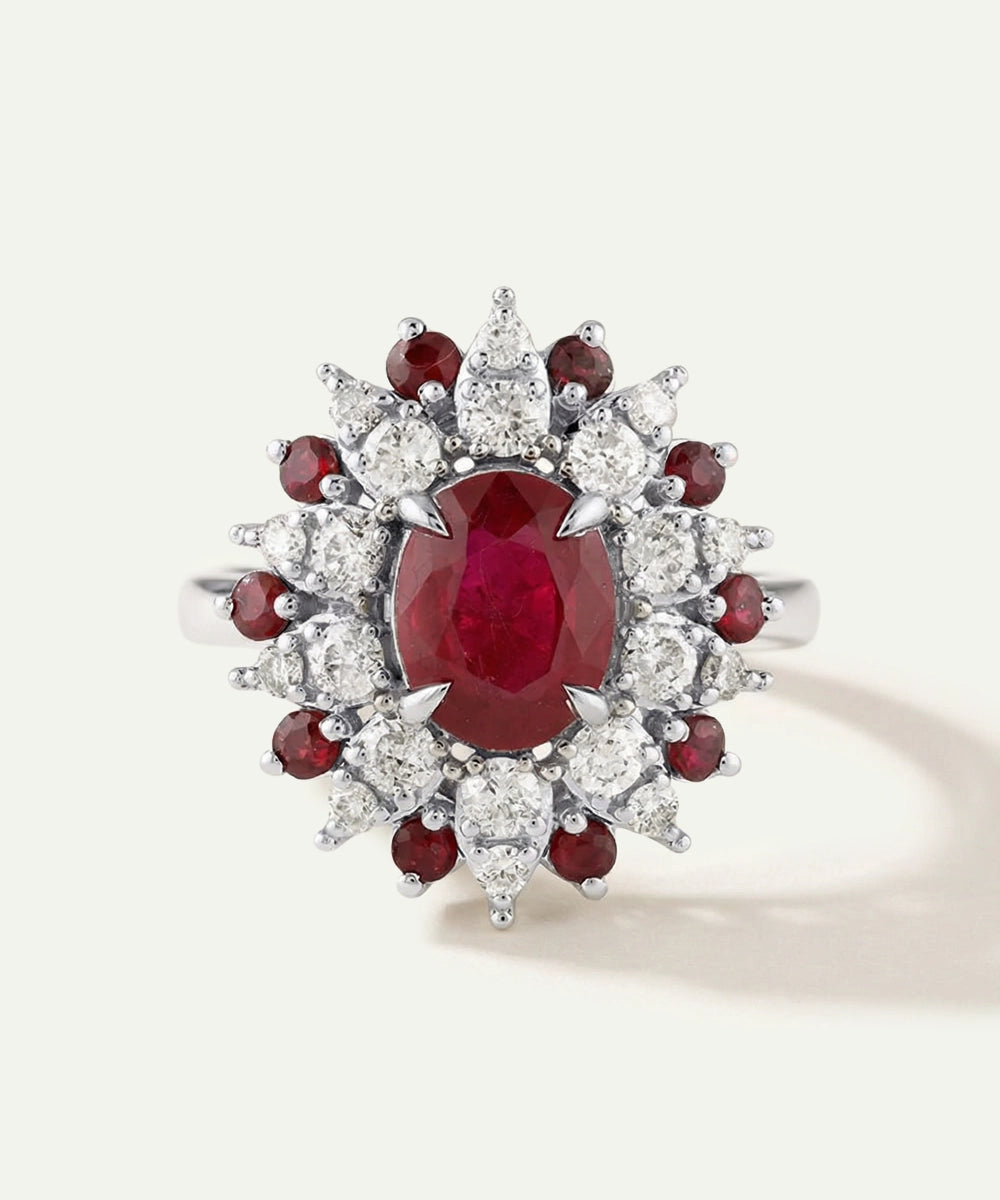 Aanika V. Ruby & Diamond Cluster Halo Ring - 4.10 Ct. T.W.