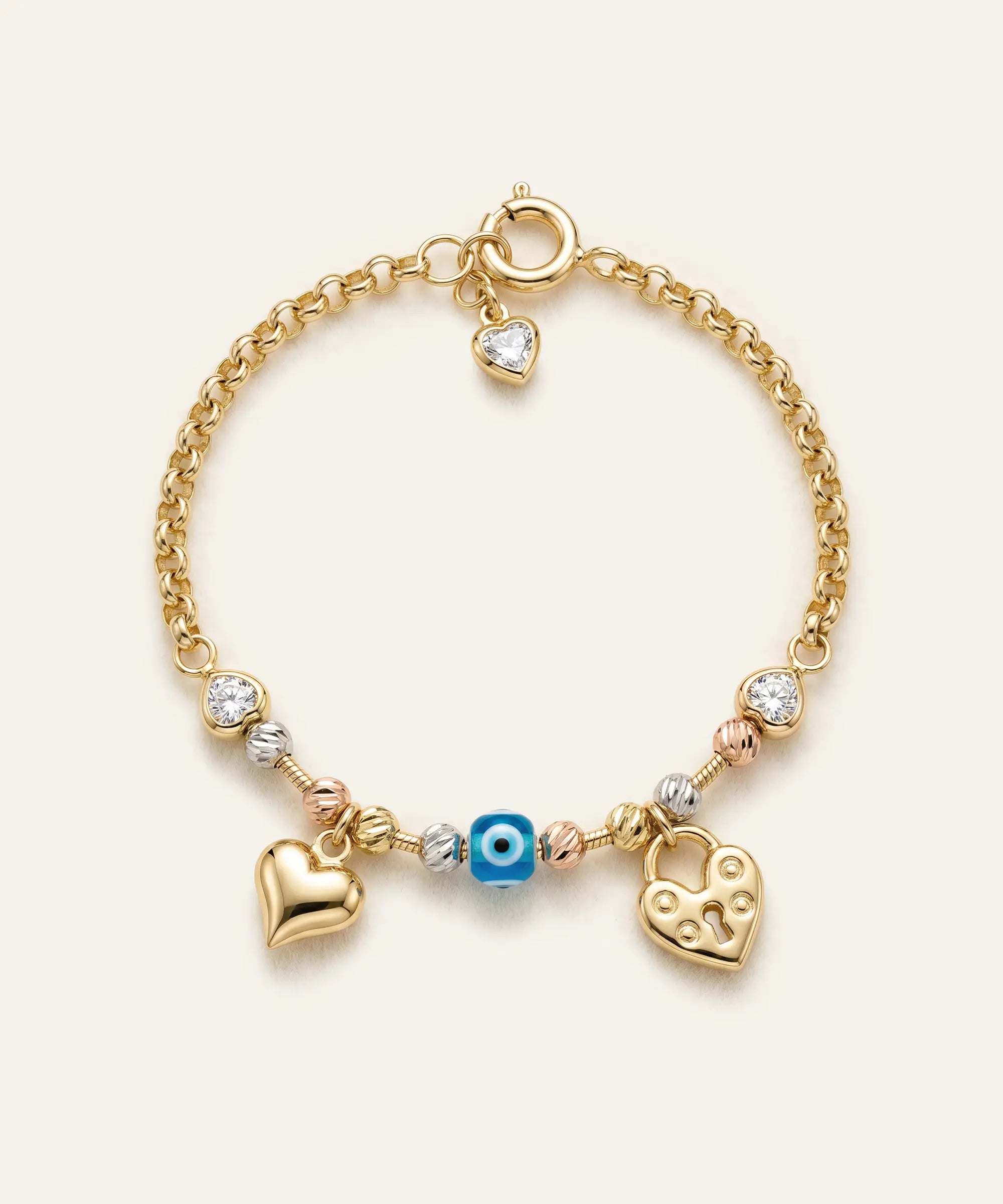 Oroventi CZ Evil Eye Bracelet with Heart Charms
