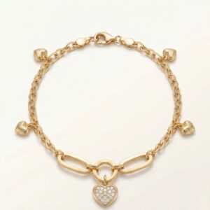 Oroventi Pave CZ Heart Charm Bracelet
