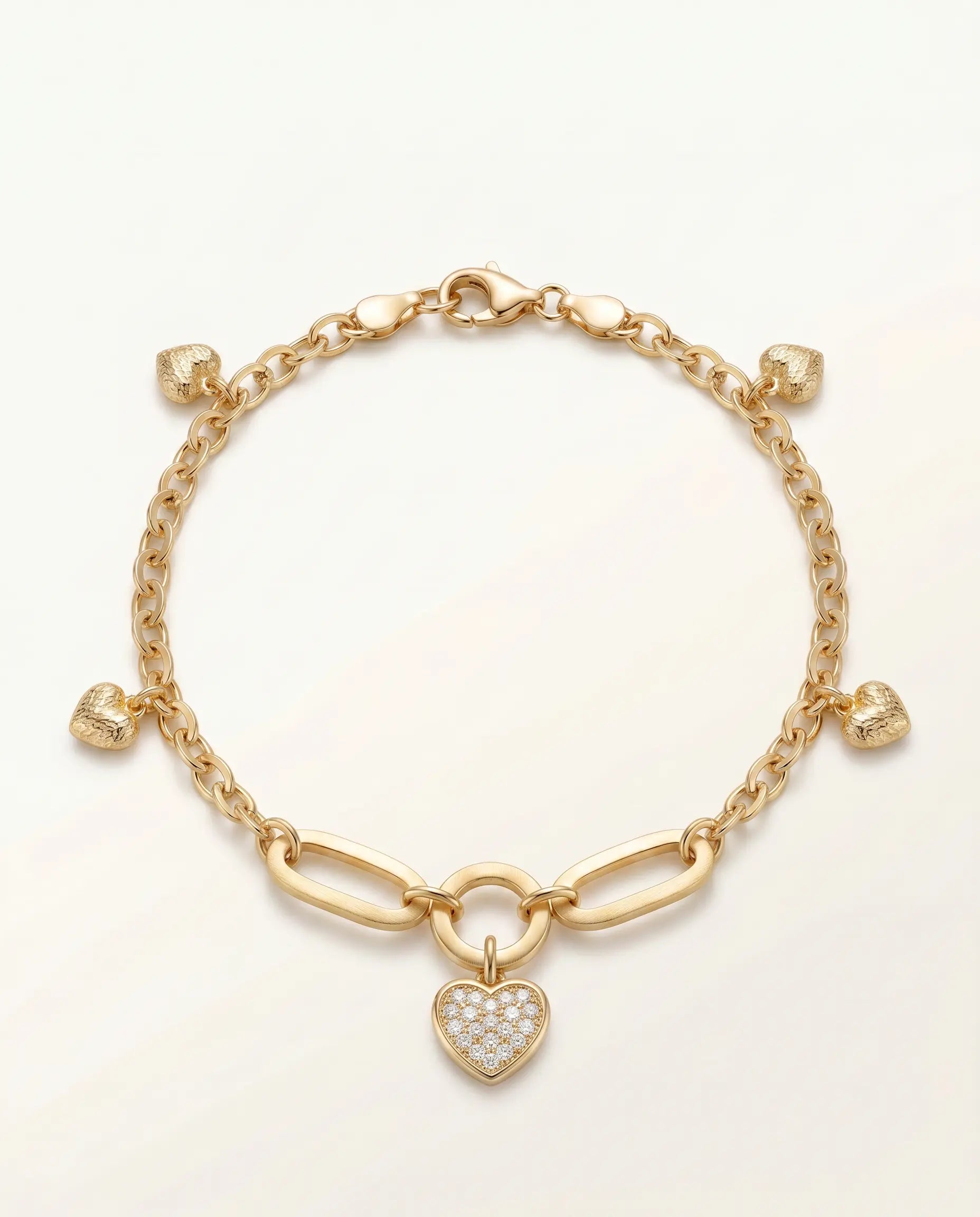 Oroventi Pave CZ Heart Charm Bracelet