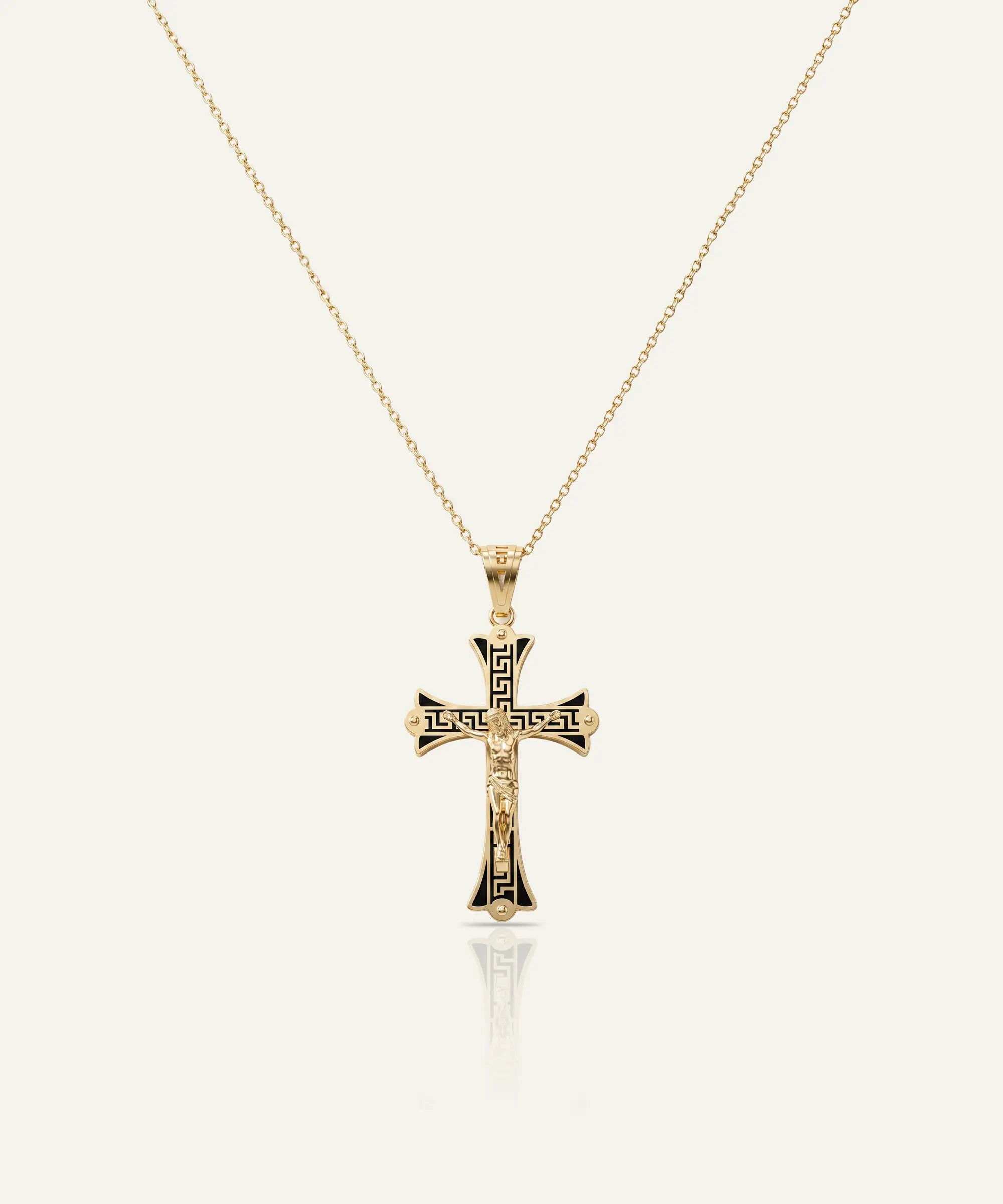 Oroventi Black Enamel Crucifix Cross Pendant